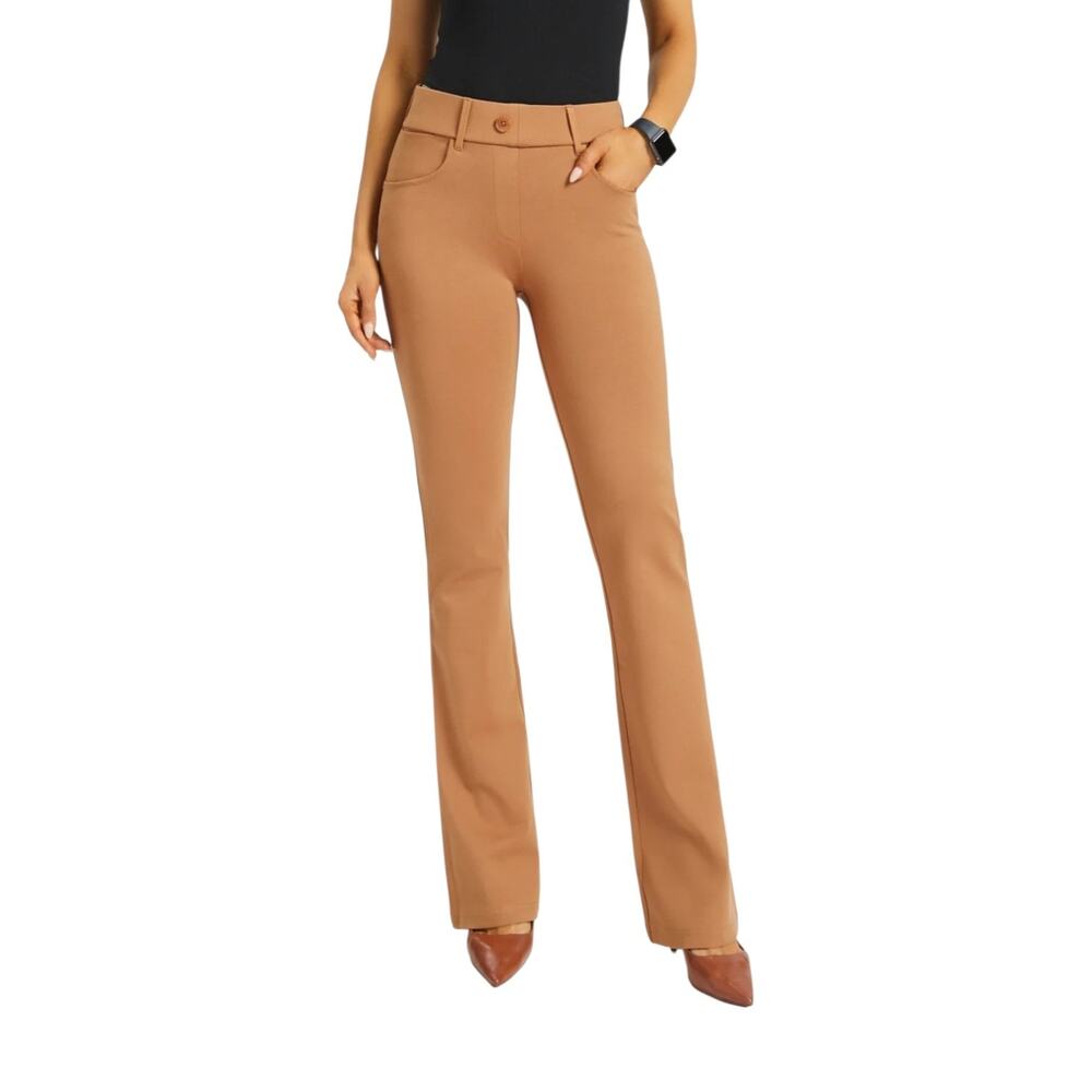 Betabrand Womens 7 Pocket Bootcut Dress Yoga Pants Sz XL Long Sandalwood Stretch
